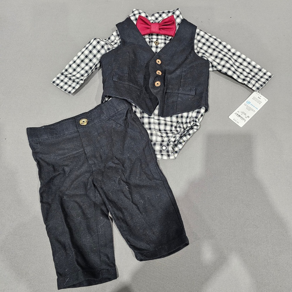 Carter's Just One You Baby 3 Months Boys 4-Piece Vest Bodysuit Pants Bow Tie Set